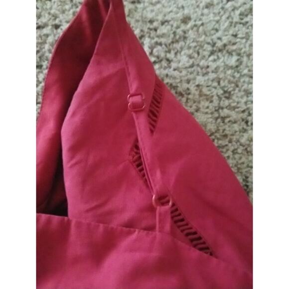 Francesca’s Blue Rain Brick Red Lined Romper Spaghetti Straps, NWT, Sz Large - Picture 8 of 10